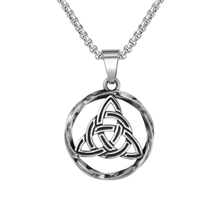 Vintage Celtic Triquetra necklace in oxidized stainless steel with square pearl chain