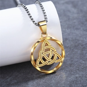 Vintage Celtic Trinity Knot triangle pendant necklace with gold and silver dual-tone finish