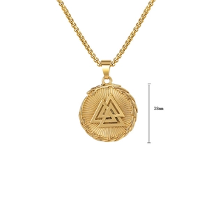 Detailed macro view of 38mm gold Valknut pendant with intricate Nordic serpent texture