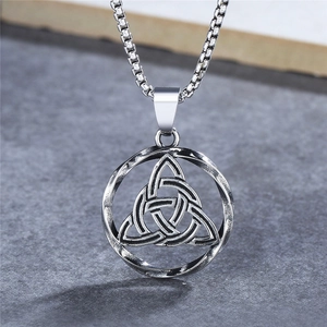 Vintage stainless steel triquetra celtic knot pendant necklace with box chain