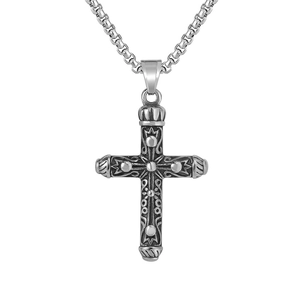 Vintage Gothic Crown Cross Pendant For Men Women Stainless Steel Carving Relief Pendant Only Without Chain Retro Punk Jewelry Gift