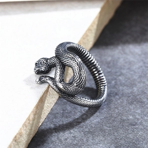 Retro snake ring in vintage silver titanium steel with realistic scale textures