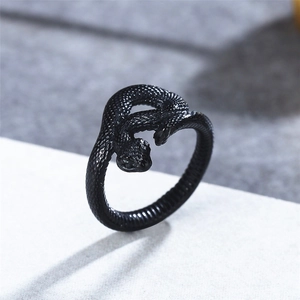Vintage black snake wrap ring with detailed scale texture in gothic stainless steel style