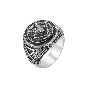 Bague Viking Nordique Tête de Loup Homme Vintage Acier Titane Chevalière Dominante Noeud Celtique Relief Animal Bijoux