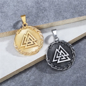 Viking Valknut Symbol Pendant Necklace Stainless Steel Titanium Steel Round Medallion Nordic Mythology Amulet Jewelry For Men Women