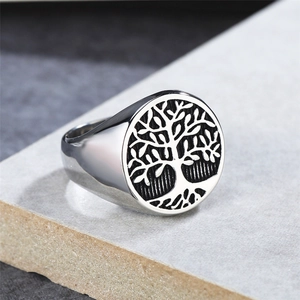 Anello sigillo albero della vita vintage da uomo in acciaio inossidabile argento