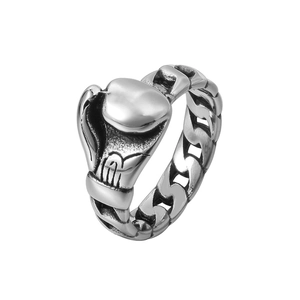 Vintage Titanstahl Boxhandschuh Ring Für Herren Retro Punk Panzerkette Sportlich Mode Finger Schmuck Accessoire Geschenk