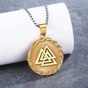 Viking Valknut gold and silver pendant necklace with stainless steel box chain