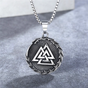 Vintage Viking Valknut pendant necklace in oxidized stainless steel with box chain