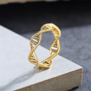 Minimalist DNA Double Helix Stainless Steel Ring For Women Geometric Hollow Band Ring Modern Scientific Fashion Jewelry Accessory