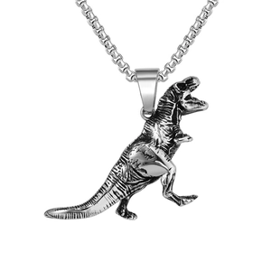 Retro Tyrannosaurus Rex Dinosaur Pendant Necklace For Men Women Titanium Steel Punk Gothic Animal Style Jewelry Gift