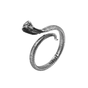 Retro Titanium Steel Cobra Snake Ring Vintage Antique Silver Finish Punk Style Animal Wrap Open Finger Ring For Men Women