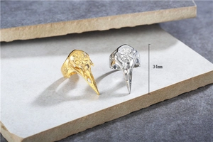 Detailed 34mm Viking bird skull ring featuring engraved Vegvisir and Valknut symbols