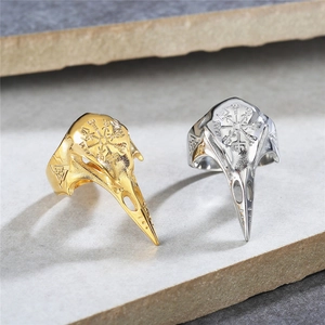 Vintage Viking Bird Skull Ring Stainless Steel Punk Gothic Biker Ring For Men Vegvisir Valknut Rune Engraved Fashion Jewelry
