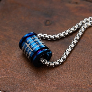 Spanish Lord's Prayer Cross Cylindrical Pendant Titanium Steel Religious Engraved Amulet Jewelry Accessory Pendant Only