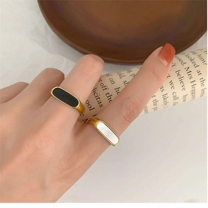 Minimalist Geometric Rectangular Mother Of Artificial Pearl Ring Titanium Stainless Steel Retro French Style Jewelry For Women