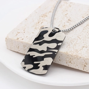 Collier Pendentif Plaque Militaire Camouflage Rétro Pour Hommes En Acier Titane Style Hip Hop Pendentif Seul Sans Chaîne