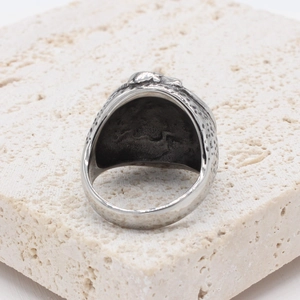 Vintage stainless steel men's ring featuring the Egyptian Eye of Providence motif