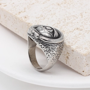 Vintage Egyptian Pharaoh Eye of Providence Ring in retro silver stainless steel finish