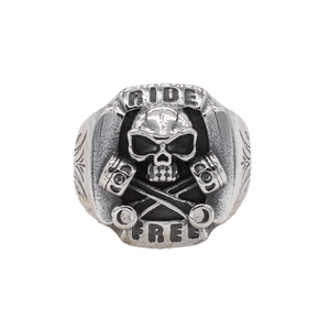Bague Tête De Mort Retro Punk Acier Inoxydable Vieilli Biker Riding Band Ride Free Piston Design Gothique Heavy Metal Bijoux Pour Hommes Accessoire Masculin