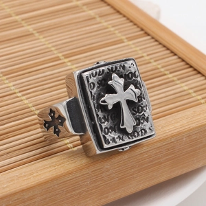 Vintage stainless steel cross ring for men with Bible book design and In God engraving