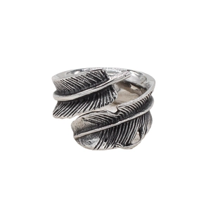 Vintage Stainless Steel Feather Open Ring For Men Retro Oxidized Titanium Steel Biker Ring Individual Punk Style Finger Jewelry Gift