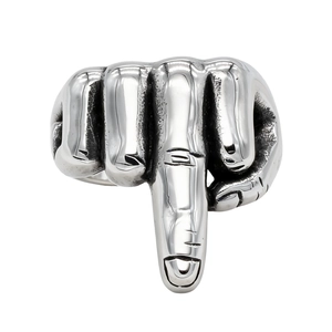 Punk Rock Middle Finger Gesture Ring For Men Titanium Steel Vintage Distressed Silver Hand Sign Ring Street Jewelry