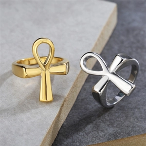 Ancient Egyptian Ankh Ring Stainless Steel Key Of Life Cross Ring Vintage Religious Jewelry For Men Women Gold Silver