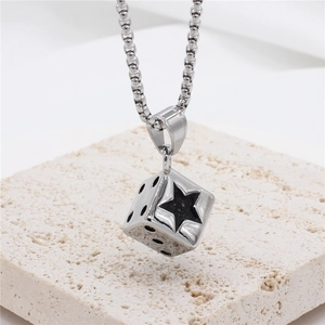 Vintage Titanstahl Würfel Stern Anhänger Halskette Für Herren Damen Unisex Streetwear Silber Würfel Anhänger Punk Hip Hop Schmuck Geschenk