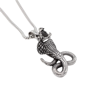 Retro stainless steel king cobra pendant necklace with punk style scales and details