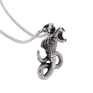 Retro stainless steel king cobra snake pendant necklace for men with detailed scale texture