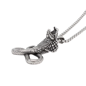 Retro stainless steel cobra pendant necklace with square link chain for men