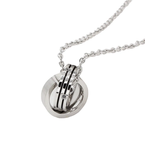 Minimalistische Doppelring-Halskette aus silbernem und schwarzem Edelstahl für Damen