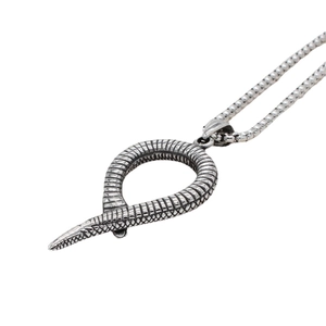 Vintage silver snake pendant necklace in punk gothic style with detailed scales and box chain