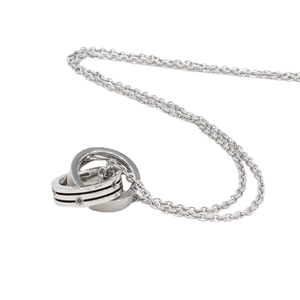 Elegante silberne Halskette mit drei ineinandergreifenden Ringen, Emaille und Zirkonia