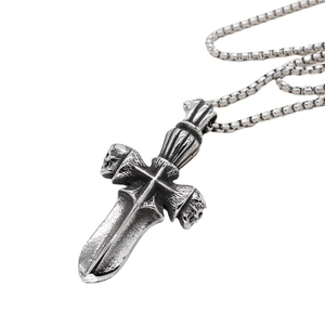 Retro Gothic Dagger Cross Skull Pendant For Men Titanium Steel Antique Silver Oxidized Punk Jewelry Pendant Only