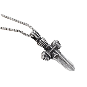 Gothic retro skull cross sword pendant in silver stainless steel on box chain necklace