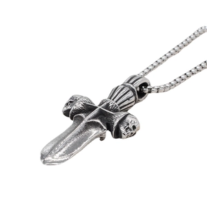Gothic men's stainless steel necklace with vintage cross, dagger and skull pendant