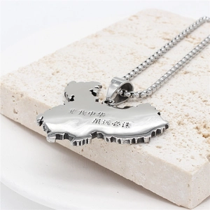 Vintage stainless steel China map pendant necklace for men with engraved characters