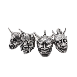 Retro Stainless Steel Hannya Mask Pendant Necklace For Men Vintage Gothic Punk Demon Ghost Face Jewelry Pendant Only