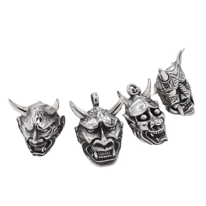 Retro stainless steel Hannya mask pendant necklace for men with vintage finish and rich details