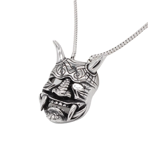 Vintage Hannya mask pendant necklace in silver stainless steel for men