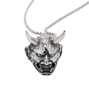 Retro Japanese Hannya mask pendant necklace in vintage style stainless steel for men