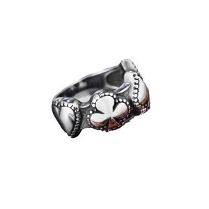 Vintage spade and heart embossed titanium steel ring with black aged finish texture