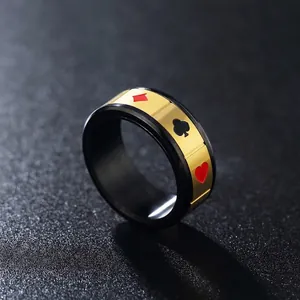 Rotatable stainless steel poker ring with black and gold finish for men and women