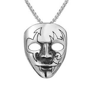Vintage Mens Gothic Bat Skull Mask Pendant Necklace Titanium Steel Punk Jewelry Rock Mask Pendant With Box Chain For Men