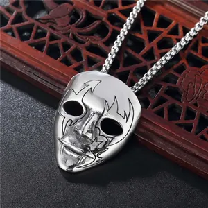 Men's gothic bat skull mask pendant necklace in stainless steel with a box chain style