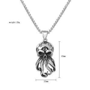Macro shot of gothic octopus skull pendant showing 42mm height and 22mm width details