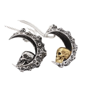 Vintage Gothic Stainless Steel Crescent Moon Skull Pendant Only Without Chain For Men Punk Rock Street Jewelry