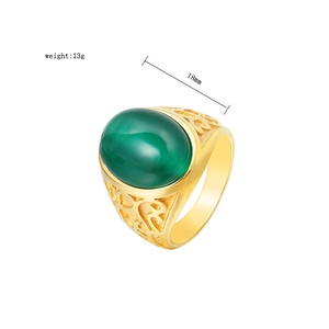 Detailed close-up showing the 18mm width and intricate hollow pattern on this gold gem ring